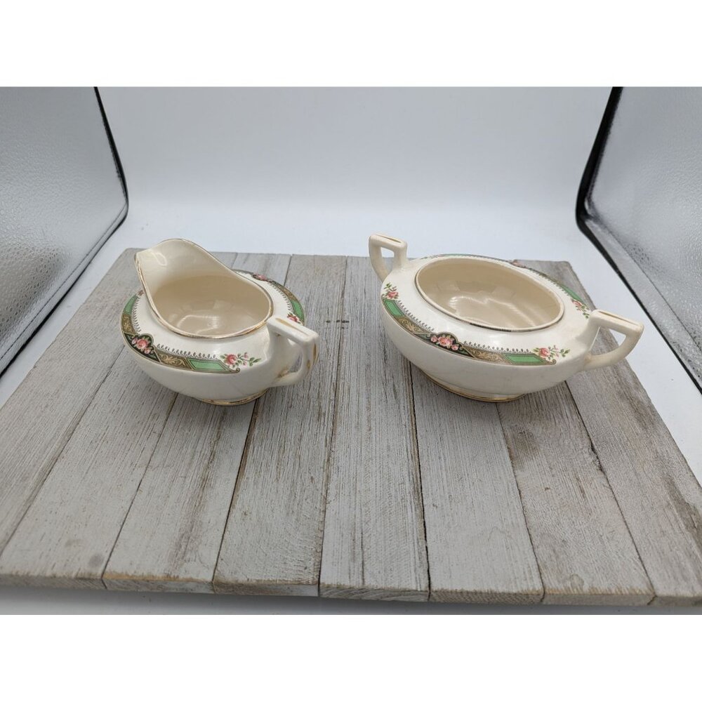 Vintage Homer Laughlin Creamer & Sugar Bowl Neville Pattern L41N8